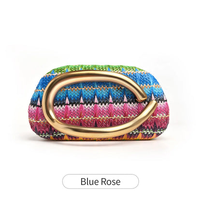 Woven Clutch Bag – Women's Colorful Evening Bag with Gold Metal Buckle
