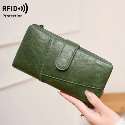 RFID Blocking Women's Long Wallet – Large Capacity Tri-Fold Clutch