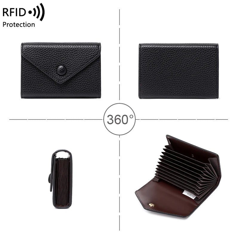 RFID Blocking Mini Wallet – Lychee Leather Envelope Card Holder