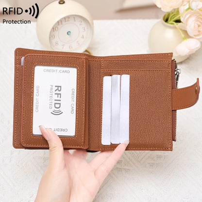 RFID Blocking Women's Trifold Wallet Short PU Leather Card Holder