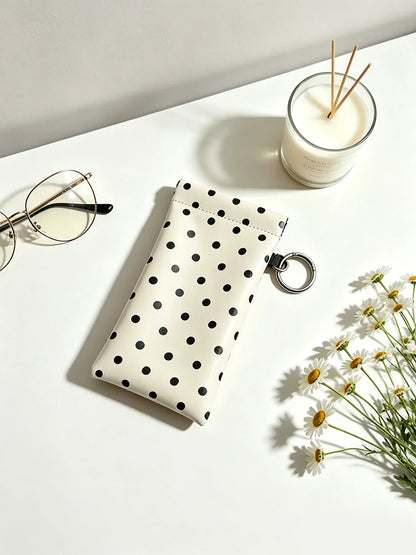 Polka Dot Glasses Pouch with Key Ring – PU Leather Eyewear Case
