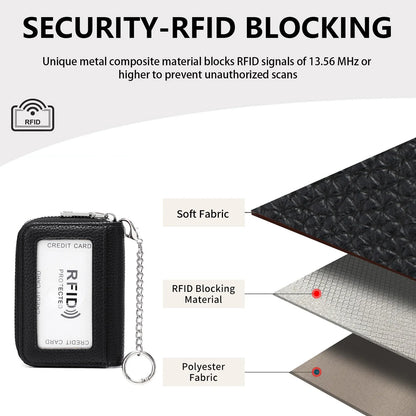 RFID Blocking Women's Accordion Card Holder Wallet with Key Ring