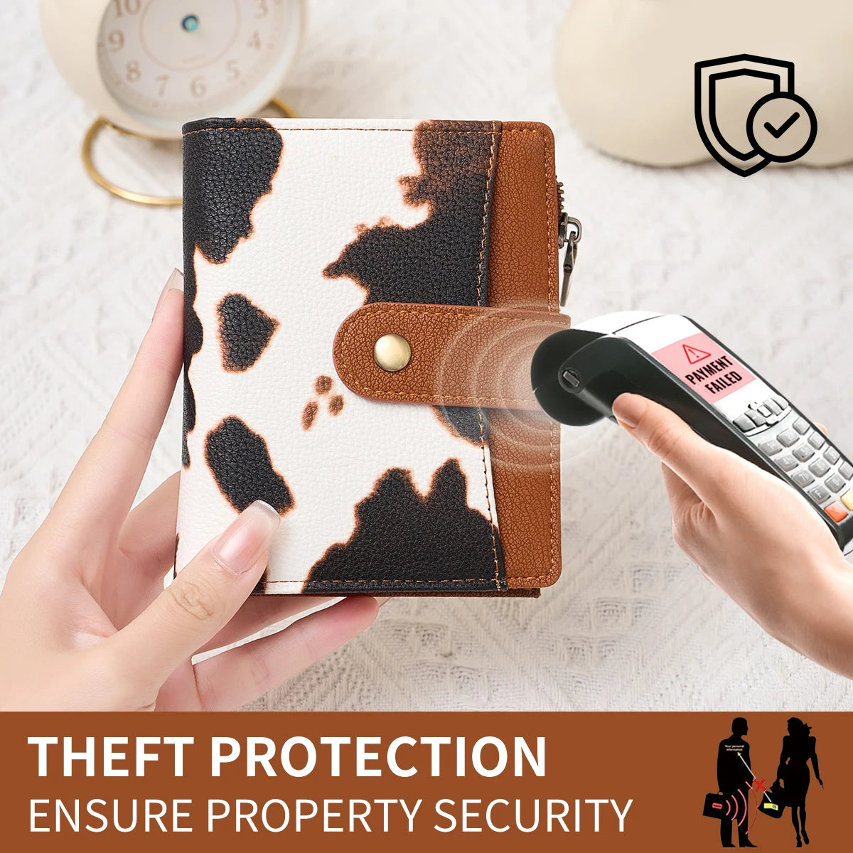 RFID Blocking Women's Trifold Wallet Short PU Leather Card Holder