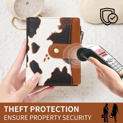 RFID Blocking Women's Trifold Wallet Short PU Leather Card Holder