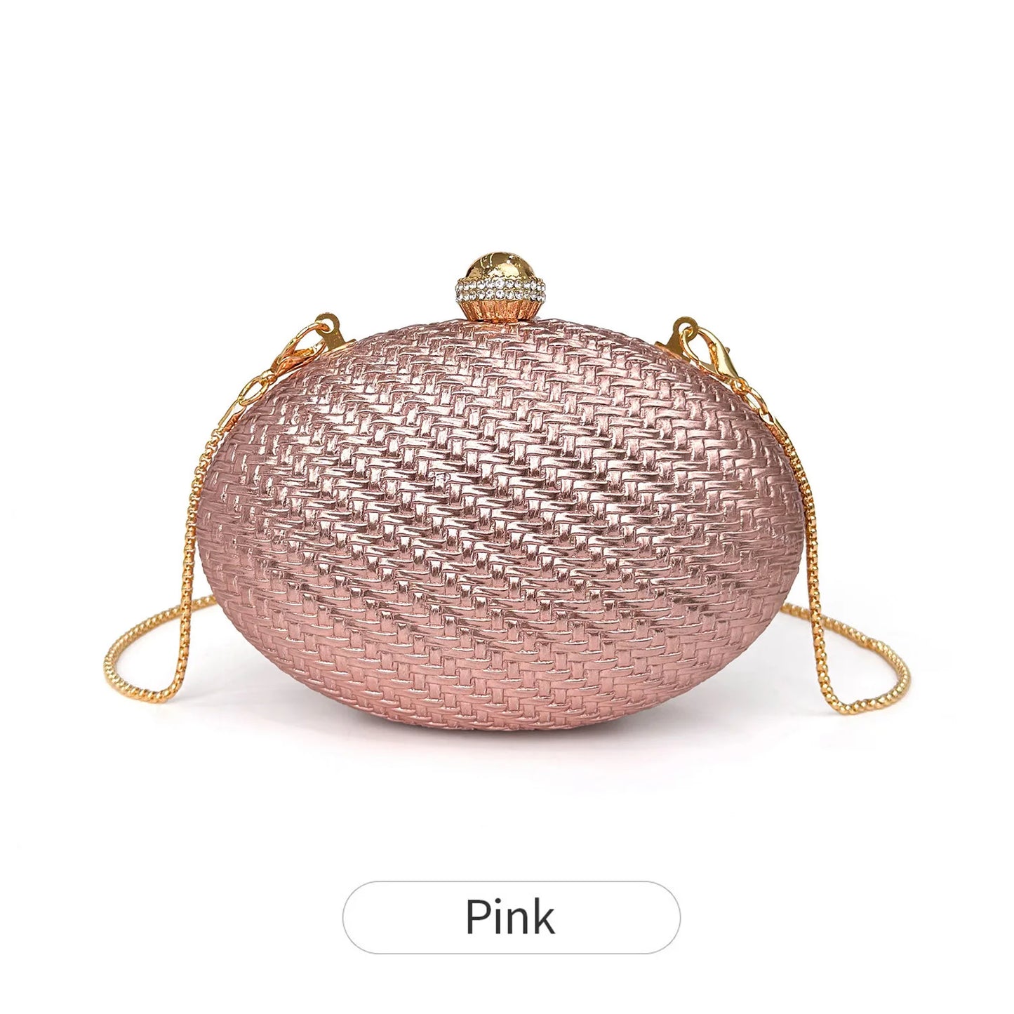 Luxury Woven Evening Clutch Bag with Crystal Clasp & Gold Chain