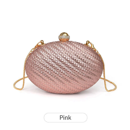 Luxury Woven Evening Clutch Bag with Crystal Clasp & Gold Chain