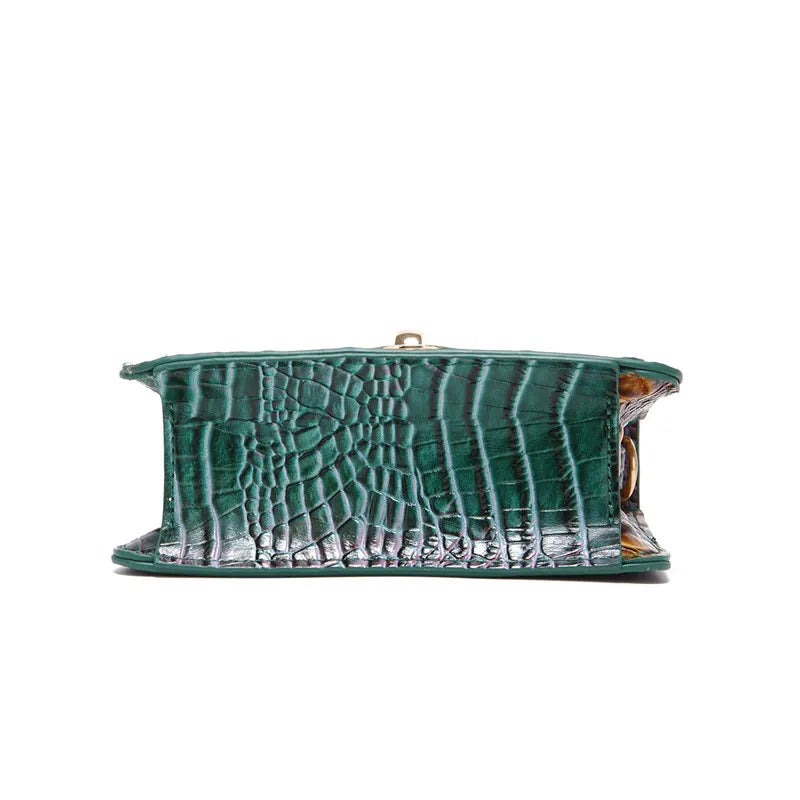 Crocodile Pattern Mini Handbag with Gold Chain Strap