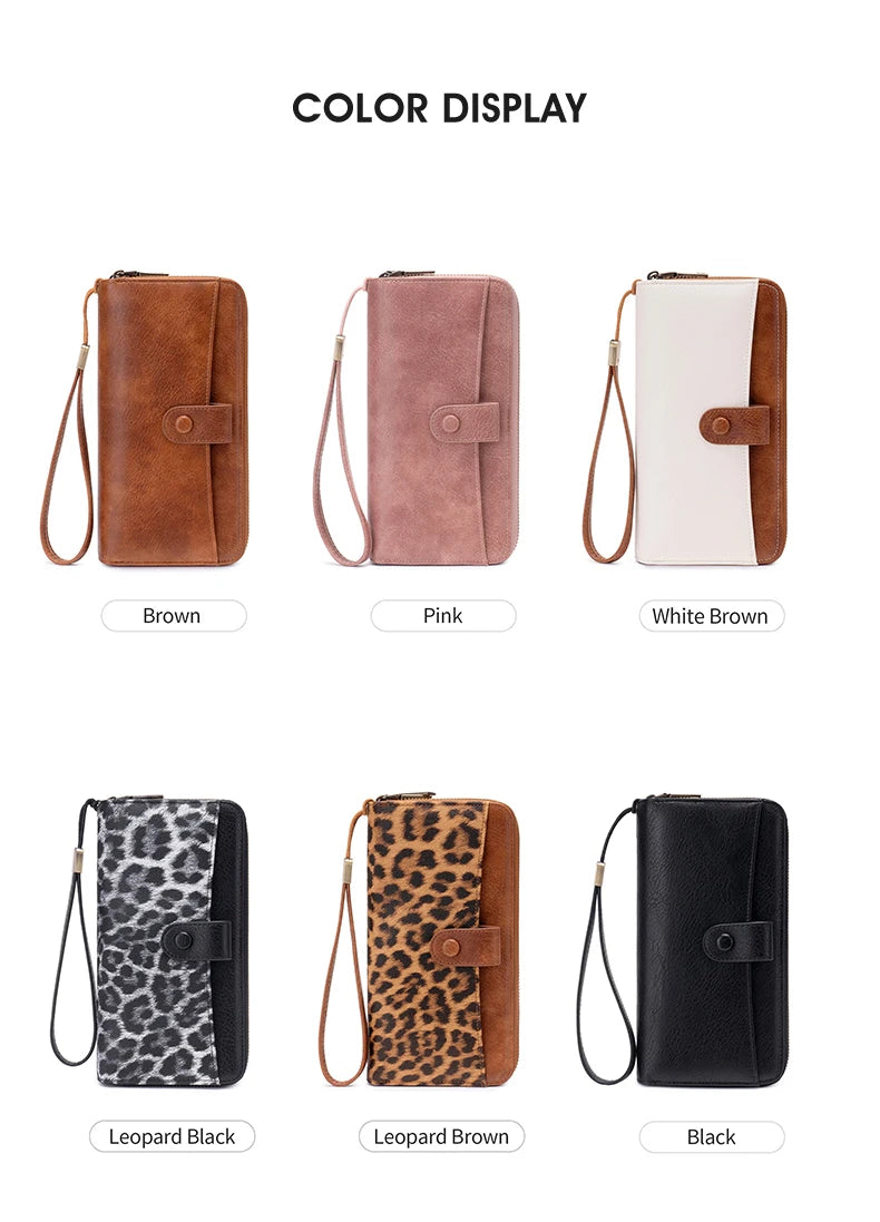 Women's Long Wallet – Double Zipper Accordion Card Holder Clutch with Wrist Strap