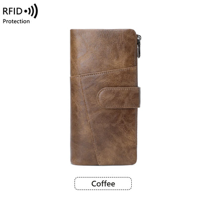 RFID Blocking Women's Long Wallet – Multi-Card Slot Double Zipper Clutch
