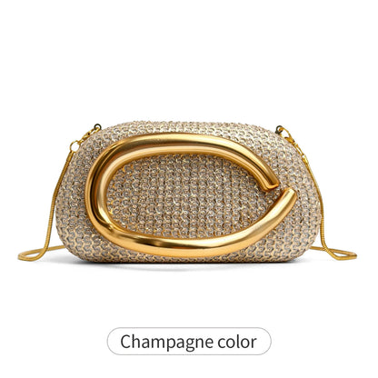 Crystal Evening Bag – Women's Sparkling Diamond Clutch with Gold Chain Shoulder Strap