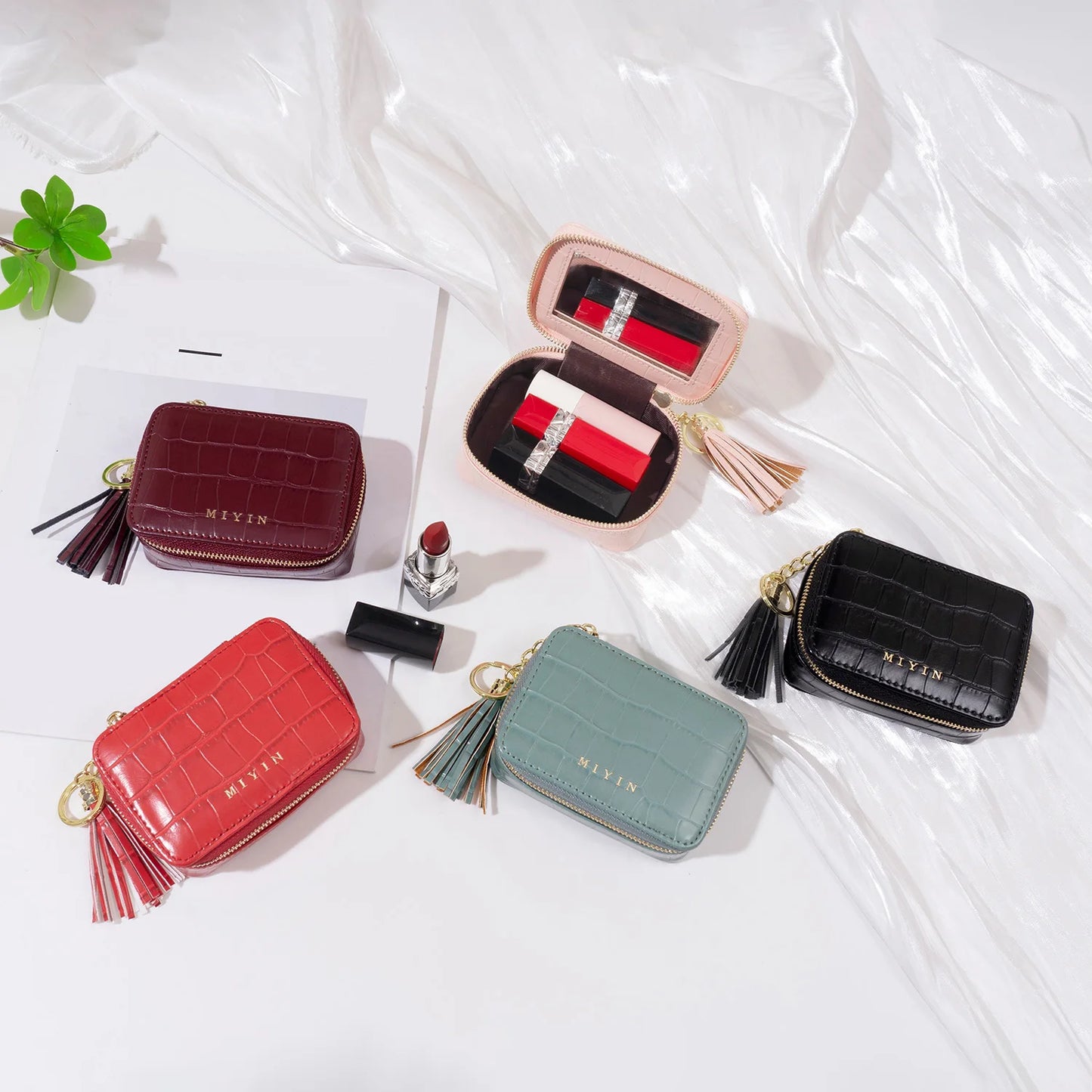 Crocodile Pattern Mini Pouch – Women's Tassel Zipper Square Bag