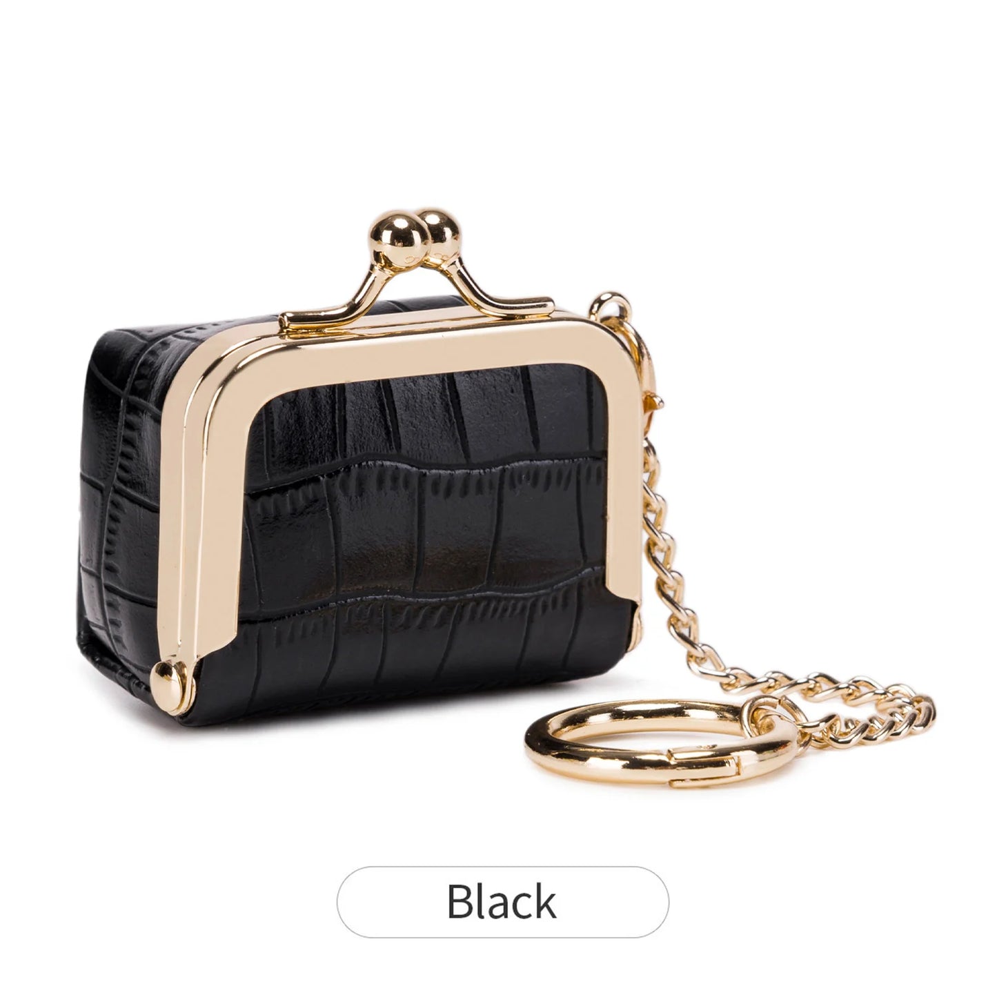 Crocodile Pattern Mini Jewelry Box Bag with Gold Chain