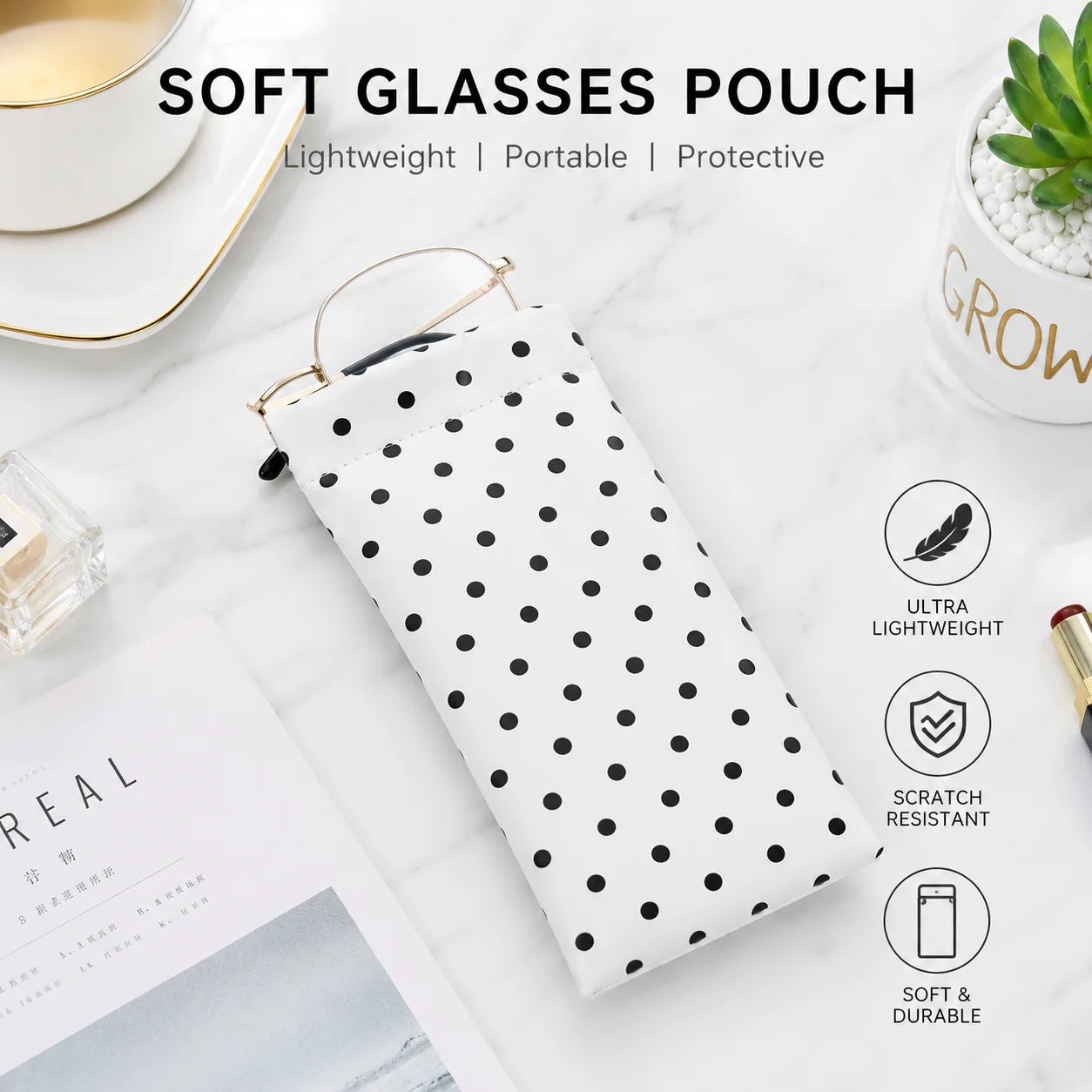 Polka Dot Glasses Case with Auto-Close – Soft PU Leather Eyewear Pouch