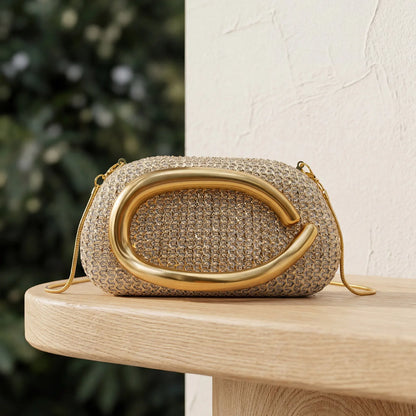 Crystal Evening Bag – Women's Sparkling Diamond Clutch with Gold Chain Shoulder Strap