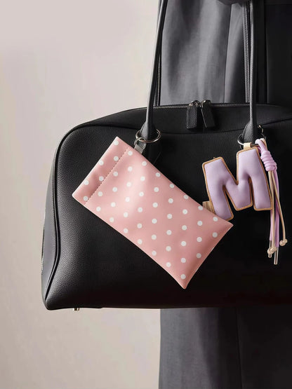 Polka Dot Glasses Pouch with Key Ring – PU Leather Eyewear Case