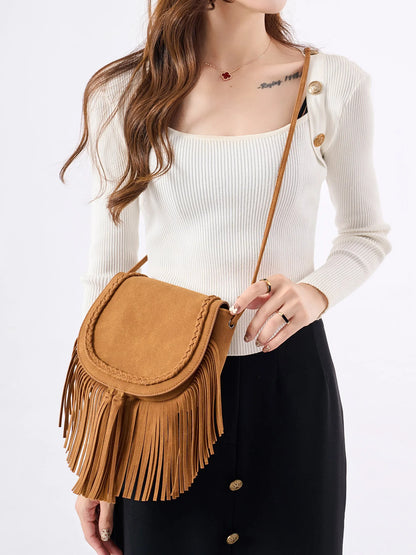 Boho Fringe Tassel Crossbody Bag – Women's Vegan Leather Shoulder Bag