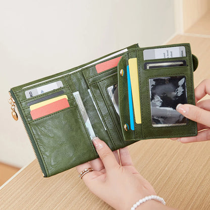 Women's Retro Trifold Wallet – Large Capacity Double Zipper Card Holder