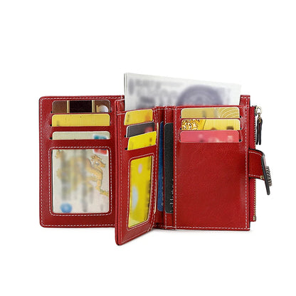 RFID Blocking Women's Vintage Bifold Wallet – Multi-Card Zip