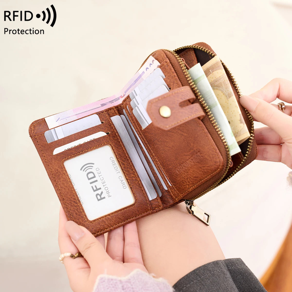 RFID Blocking Short Wallet for Women – Animal Print Coin Purse with Key Ring