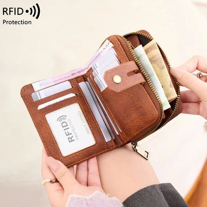 RFID Blocking Short Wallet for Women – Animal Print Coin Purse with Key Ring