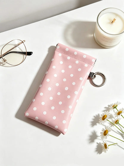 Polka Dot Glasses Pouch with Key Ring – PU Leather Eyewear Case