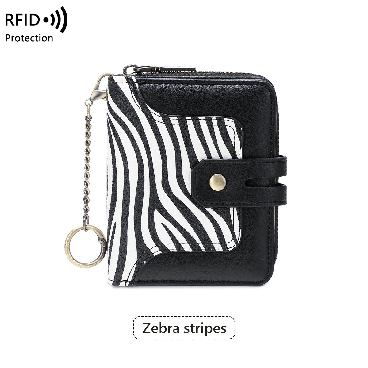 RFID Blocking Short Wallet for Women – Animal Print Coin Purse with Key Ring