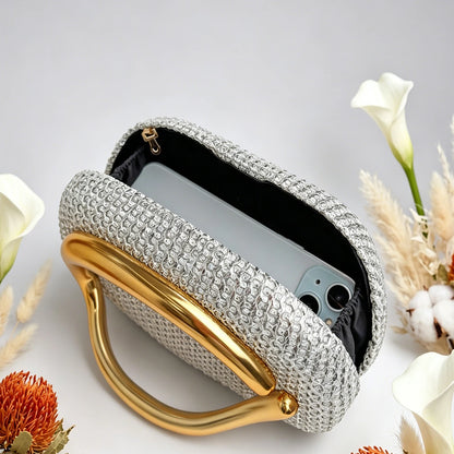 Crystal Evening Bag – Women's Sparkling Diamond Clutch with Gold Chain Shoulder Strap