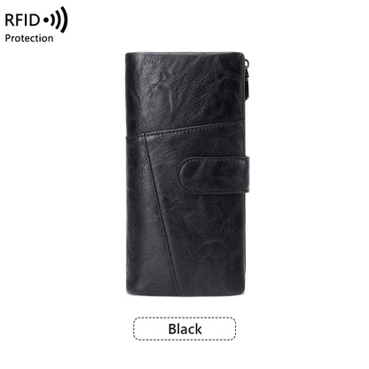RFID Blocking Women's Long Wallet – Multi-Card Slot Double Zipper Clutch