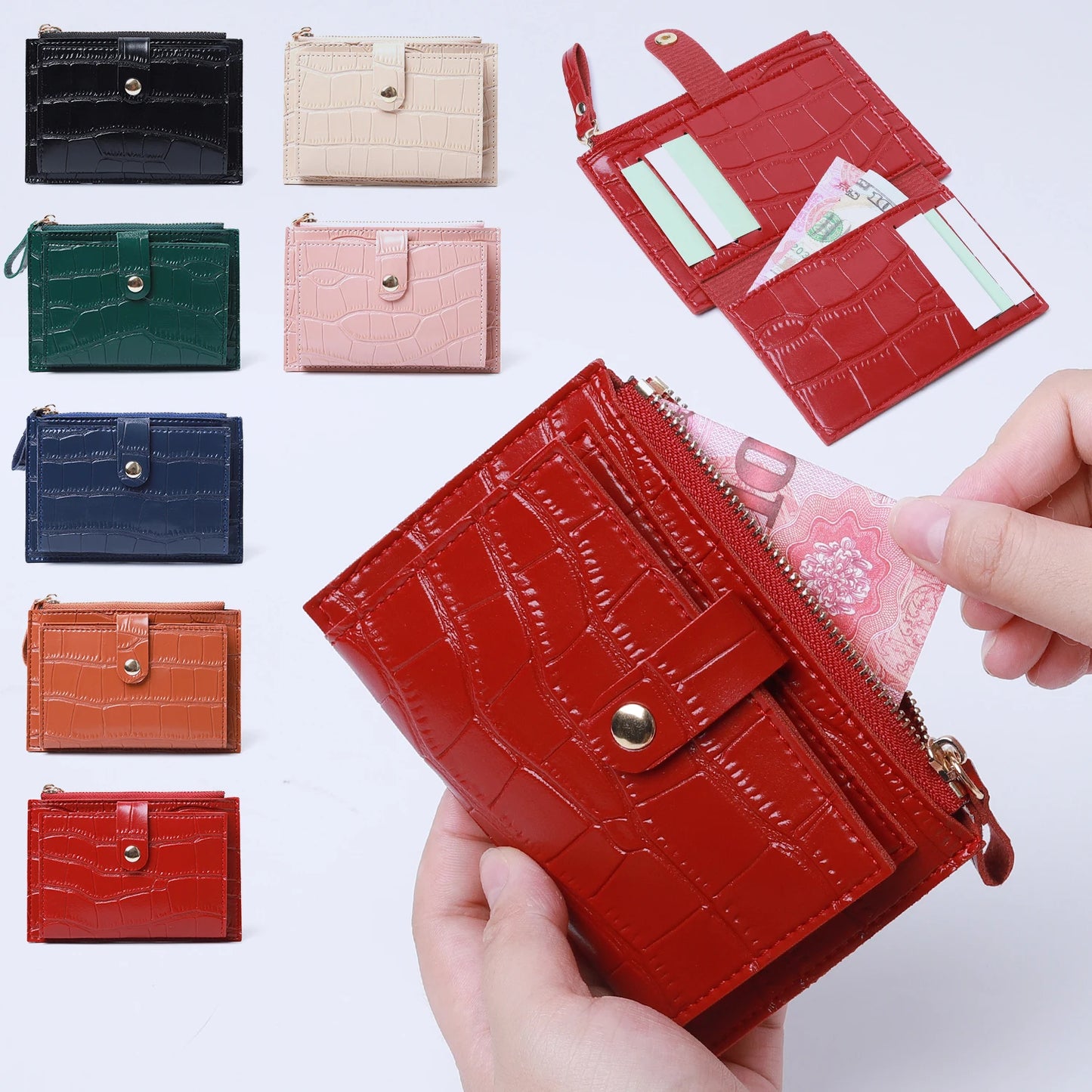 Women's Mini PU Leather Card Holder Wallet with Coin Purse