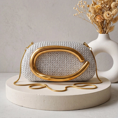 Crystal Evening Bag – Women's Sparkling Diamond Clutch with Gold Chain Shoulder Strap