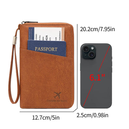 RFID Blocking Long Zipper Passport Wallet – Multi-Functional Travel Document Organizer