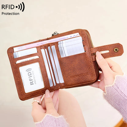 RFID Blocking Short Wallet for Women – Animal Print Coin Purse with Key Ring