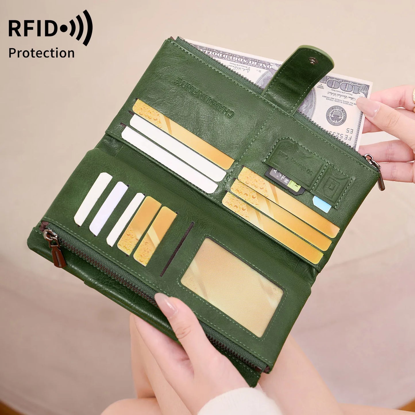 RFID Blocking Women's Long Wallet – Large Capacity Tri-Fold Clutch