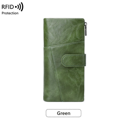RFID Blocking Women's Long Wallet – Multi-Card Slot Double Zipper Clutch