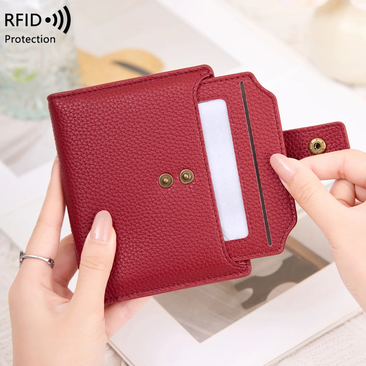 RFID Blocking Women's Short Wallet with Large Capacity