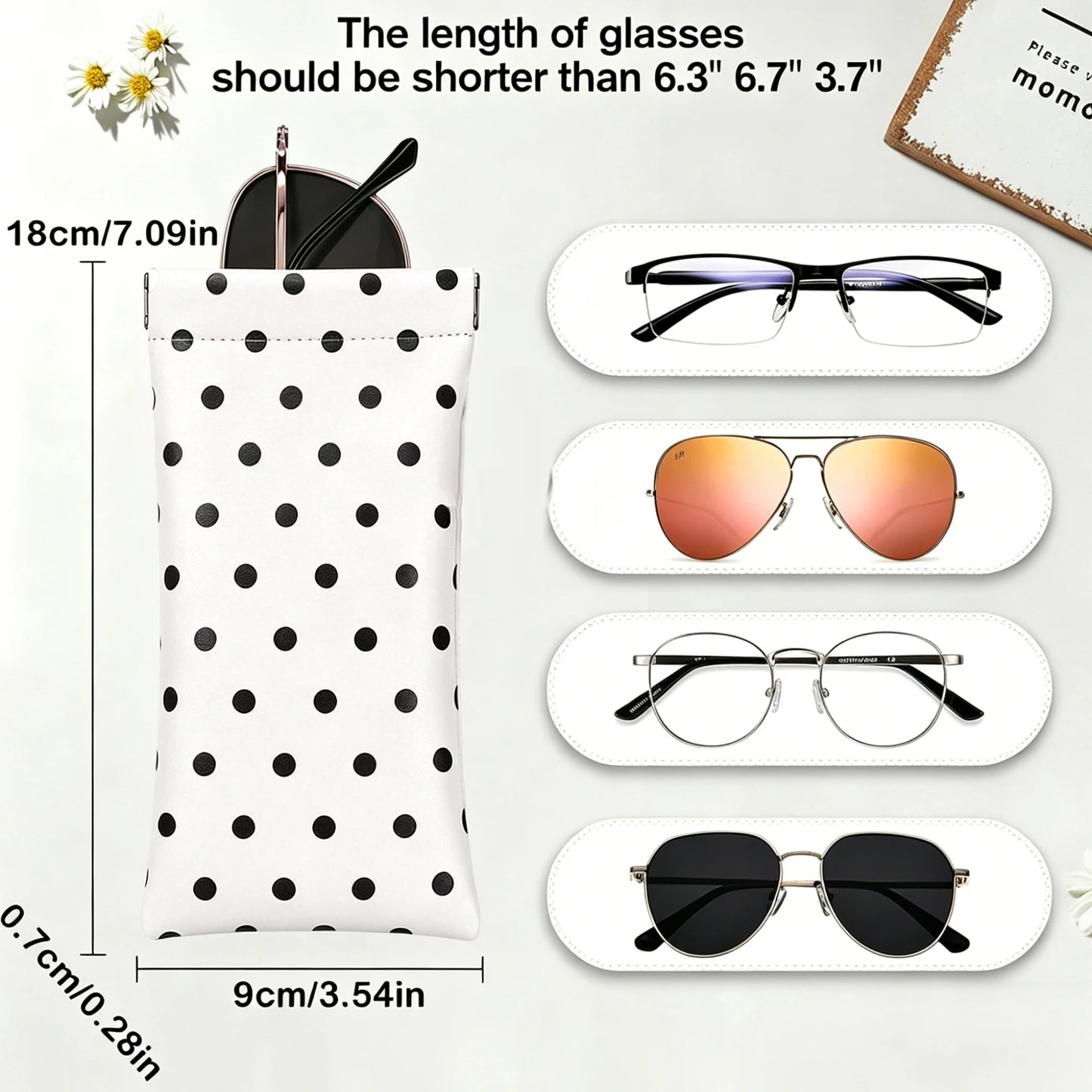 Polka Dot Glasses Case with Auto-Close – Soft PU Leather Eyewear Pouch