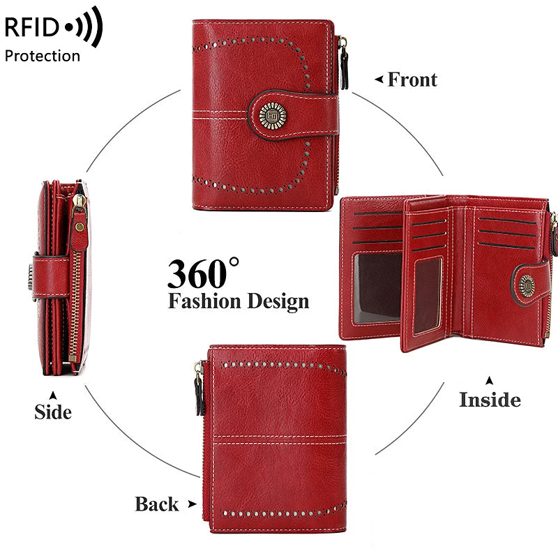 RFID Blocking Women's Vintage Bifold Wallet – Multi-Card Zip