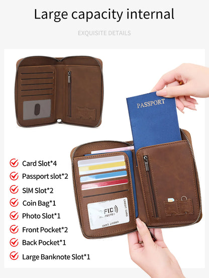 RFID Blocking Passport Wallet – Zipper Travel Document & Card Holder for Men & Women
