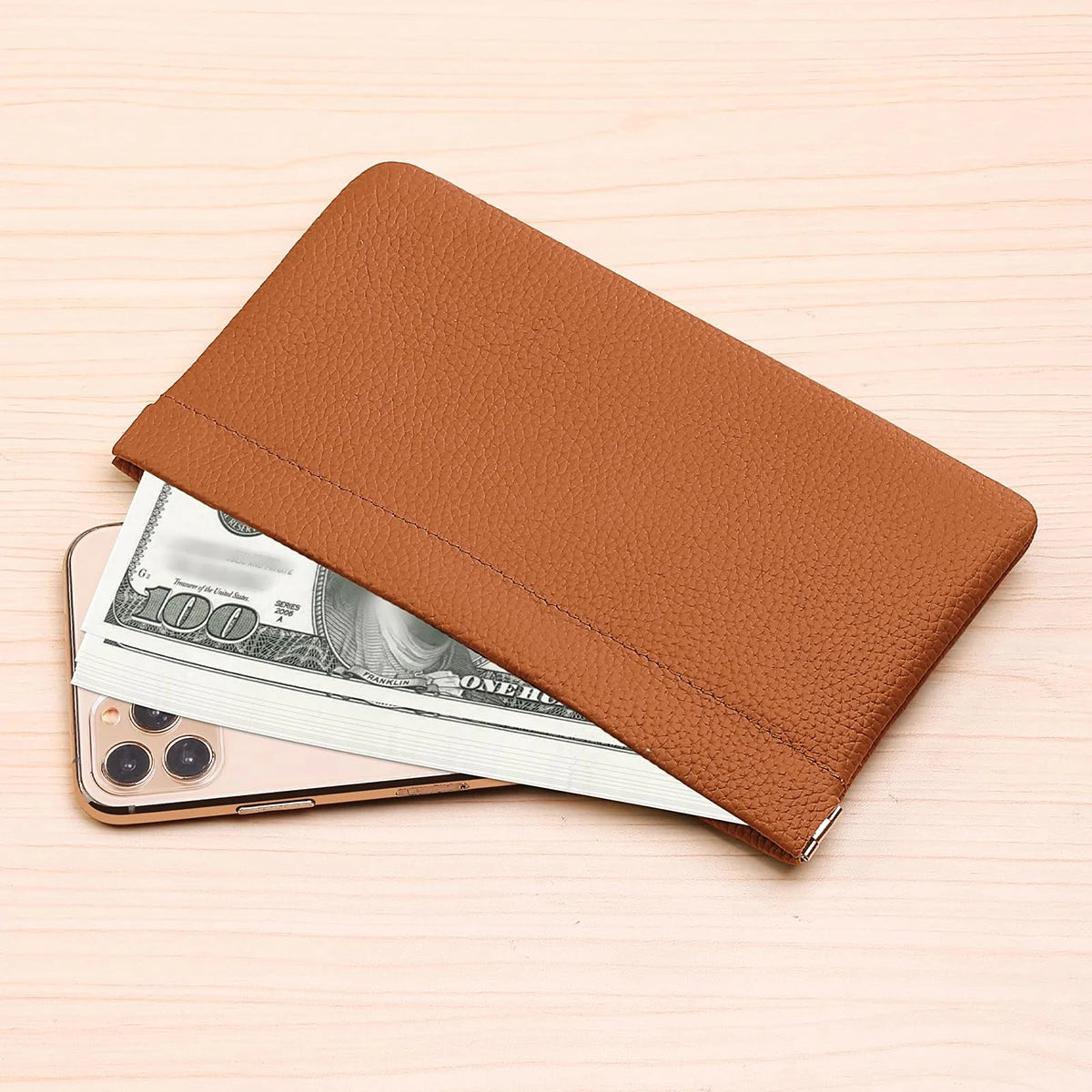 Self-Closing PU Leather Long Wallet Women Squeeze Coin Purse