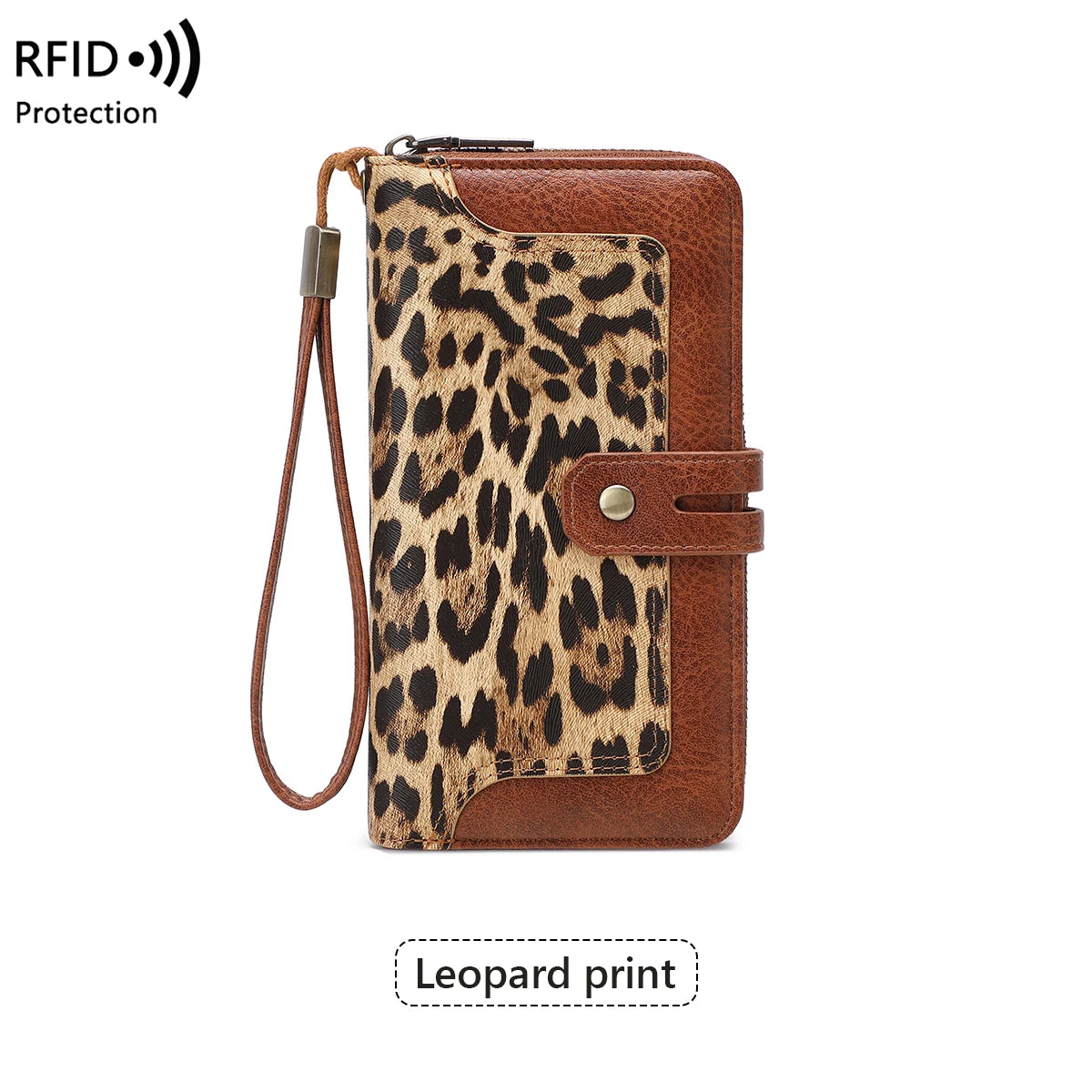 RFID Blocking Women's Long Wallet – Retro Leather Bi-Fold Clutch with Double Zipper & Wrist Strap