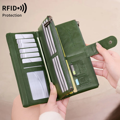 RFID Blocking Women's Long Wallet – Multi-Card Slot Double Zipper Clutch