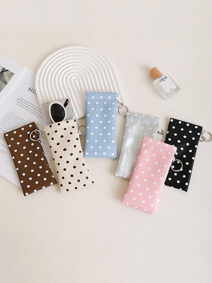 Polka Dot Glasses Pouch with Key Ring – PU Leather Eyewear Case