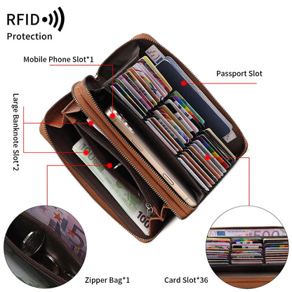 RFID Blocking Women's Wallet Double Zipper Large Capacity Clutch