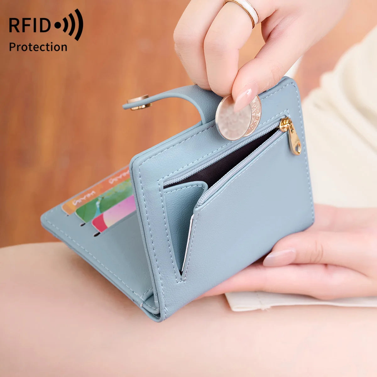 RFID Blocking Slim Bifold Card Wallet with Keychain – Women