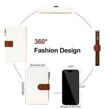 RFID Blocking Women's Trifold Leather Clutch Wallet