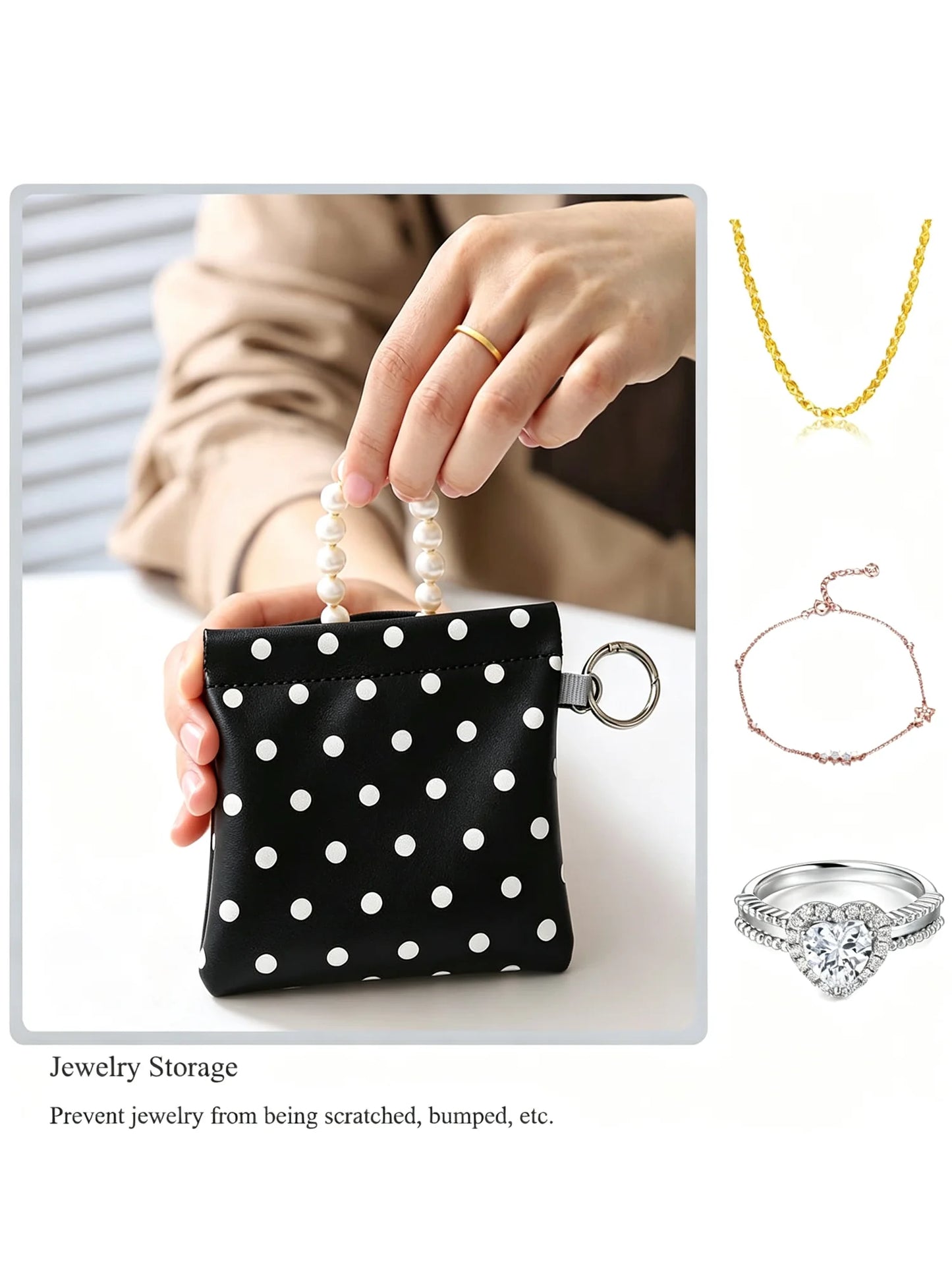 Polka Dot Coin Purse with Key Ring – Mini Snap Closure Pouch