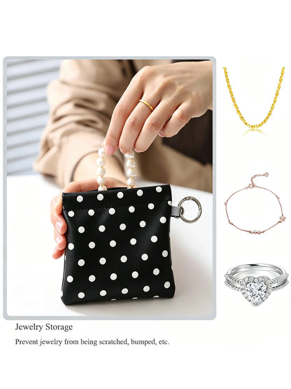 Polka Dot Coin Purse with Key Ring – Mini Snap Closure Pouch