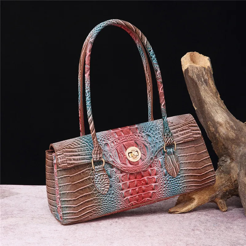 Crocodile Pattern PU Leather Shoulder Handbag for Women