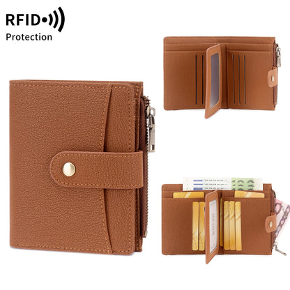 RFID Blocking Women's Trifold Wallet Short PU Leather Card Holder