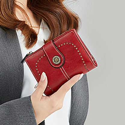 RFID Blocking Women's Vintage Bifold Wallet – Multi-Card Zip